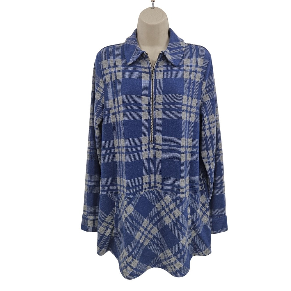 Soft Surroundings Pullover Womens Small Plaid Half Zip Tunic Long Sleeve Sweater